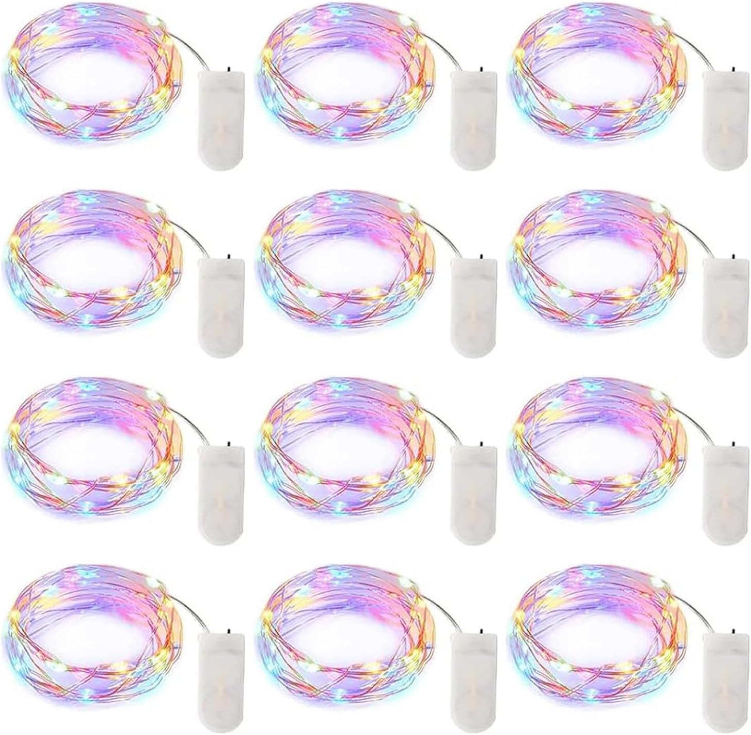 Brightown 12 Pack LED Fairy Lights Battery Operated String Lights - 7ft 20LED Waterproof Silver Wire Firefly Starry Moon Lights for DIY Crafts Wedding Table Centerpieces Party Bedroom Christmas